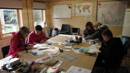 Students undergoing classroom navigation training